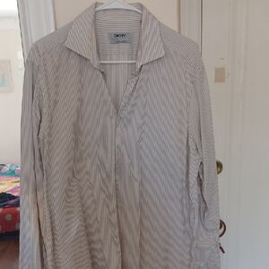 DKNY Men's Striped Gray Shirt